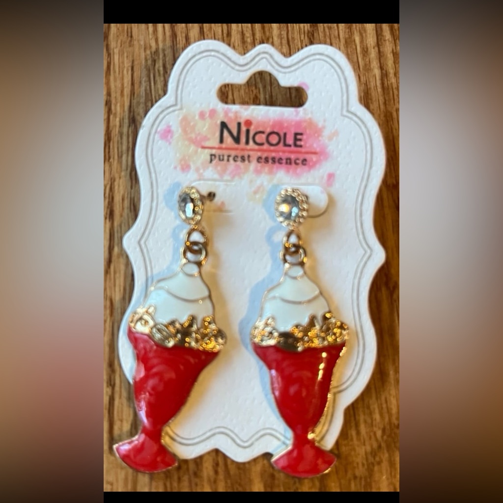 Nicole Purest Essence Ice Cream Sundae Earrings With Crystal - Nwt